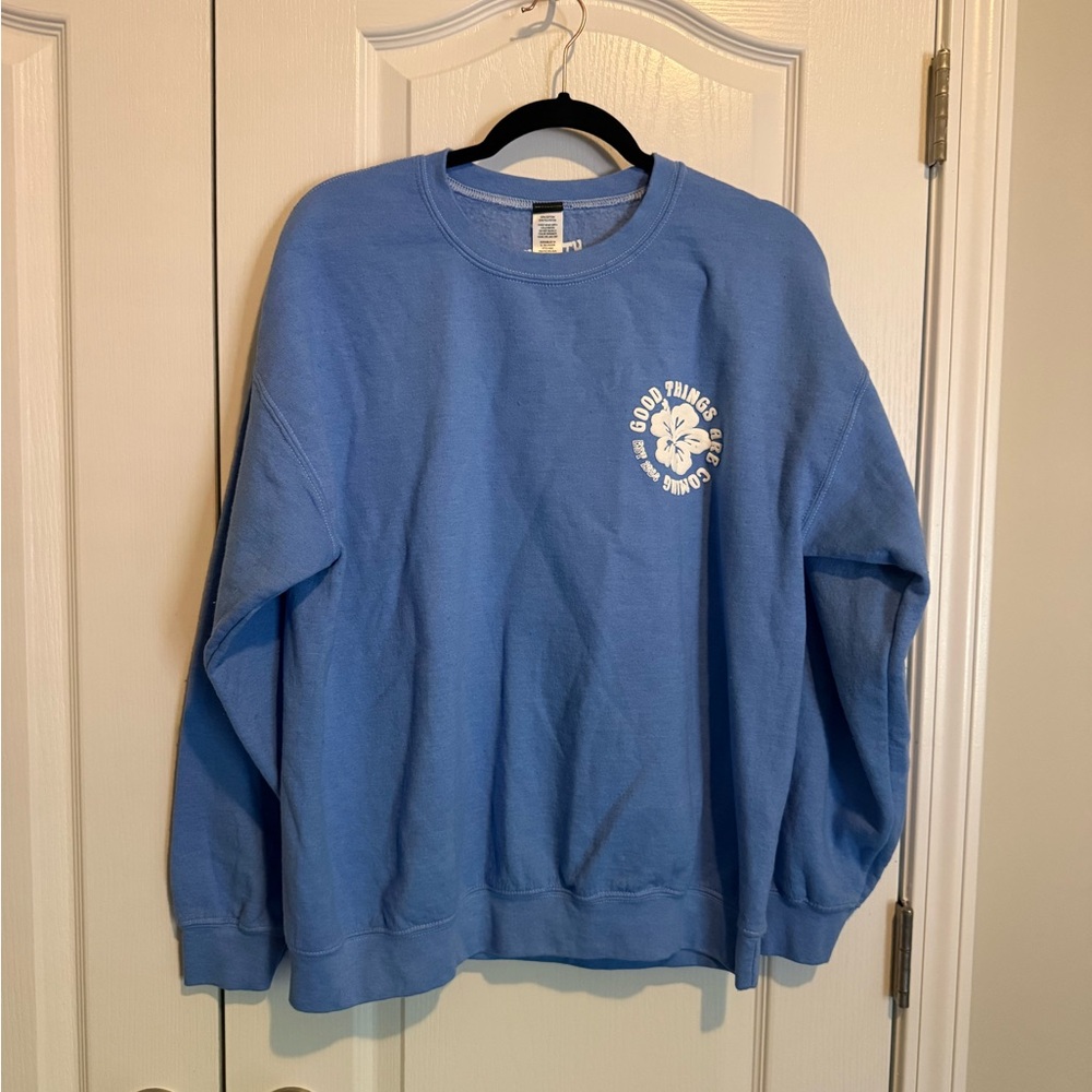 Blue Crewneck Sweater with Puff Print